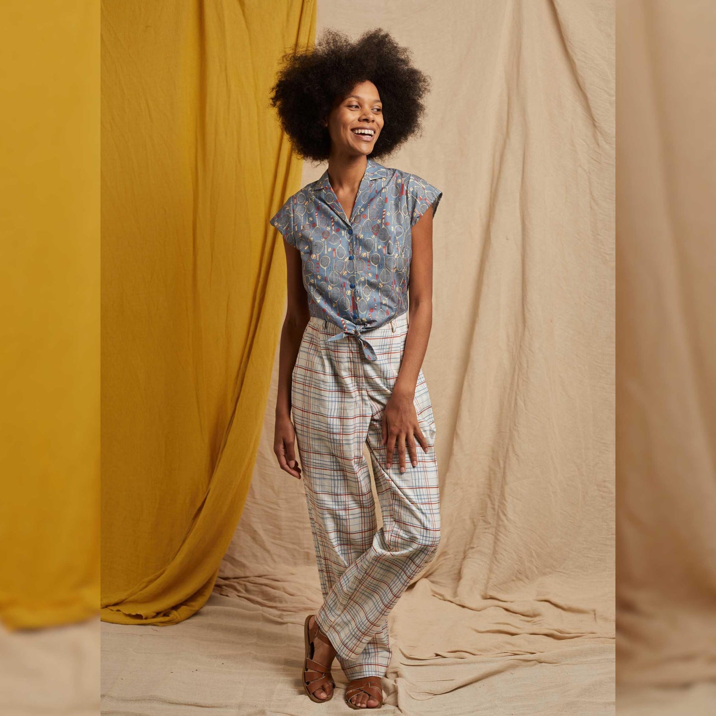 PALAVA レディース オーガニックコットン トラウザーズ thelma/folk checks/cream