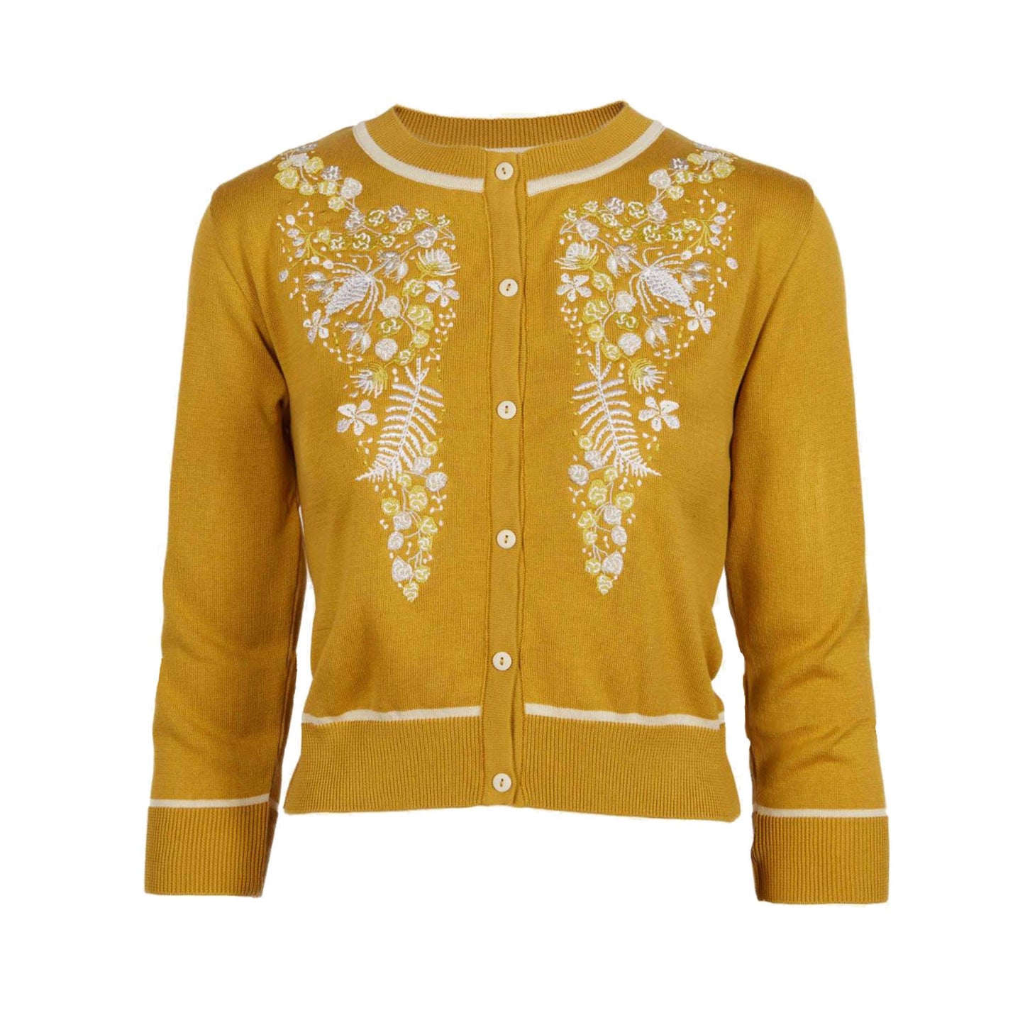 classic cardigan/white berries/mustard