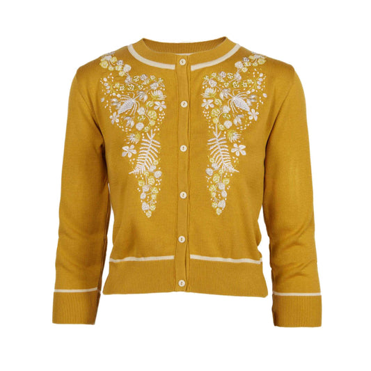 classic cardigan LS/white berries/mustard