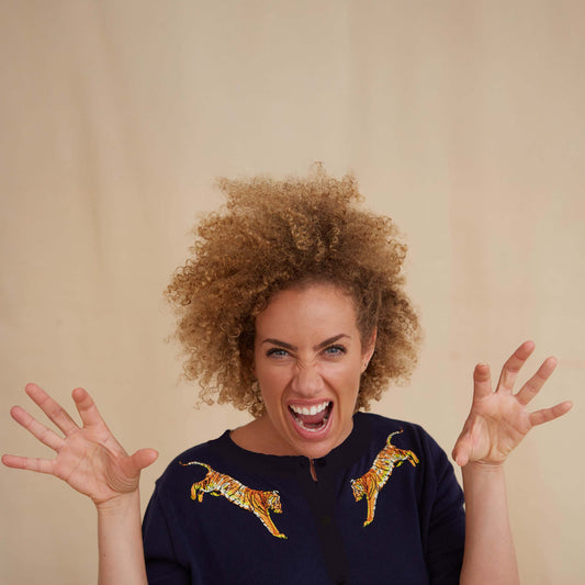 cardigan/leaping tigers/navy