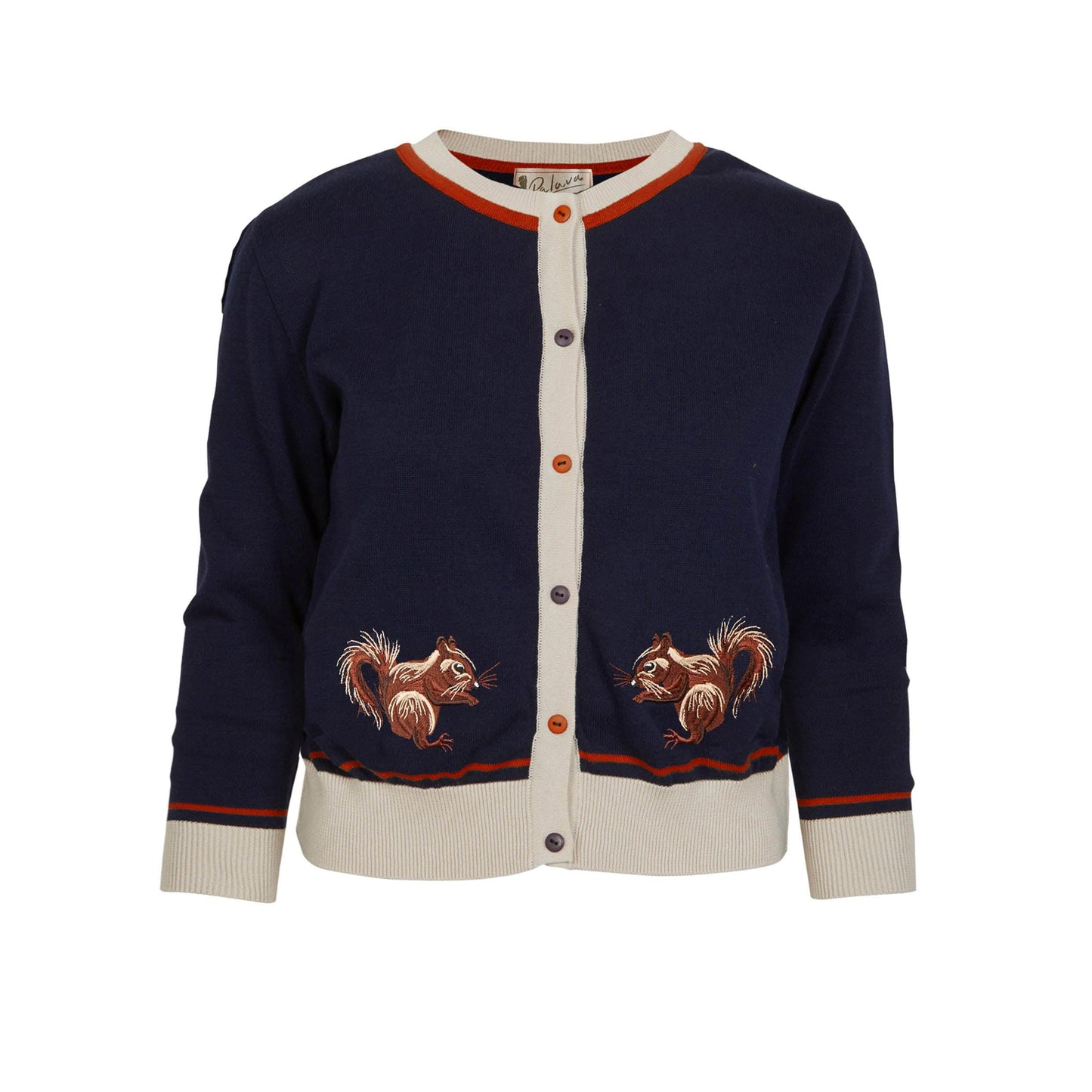 classic cardigan/squirrels/navy