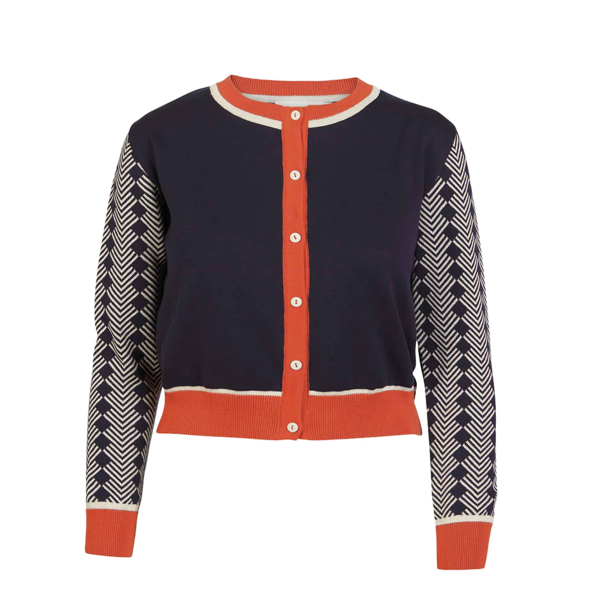 classic cardigan/large tiger/navy x coral
