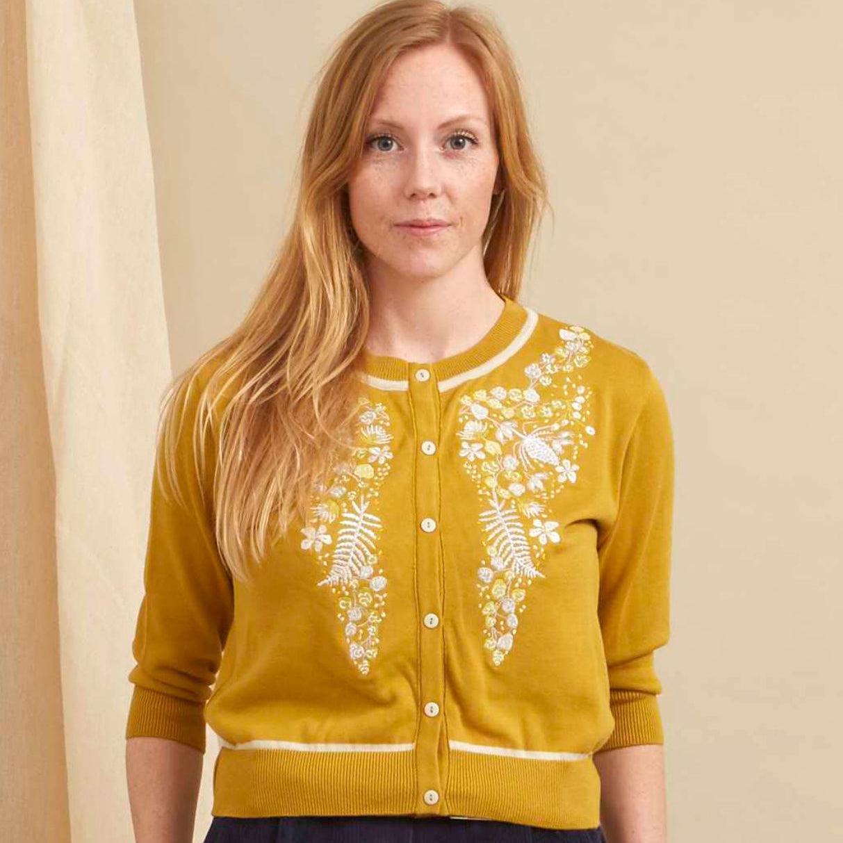 classic cardigan/white berries/mustard